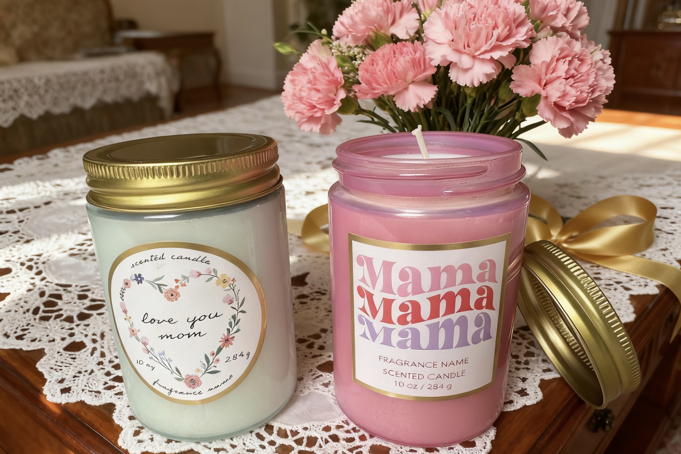 Mom's Day Colored Glass Jar Candle with lid (284g wax fill)